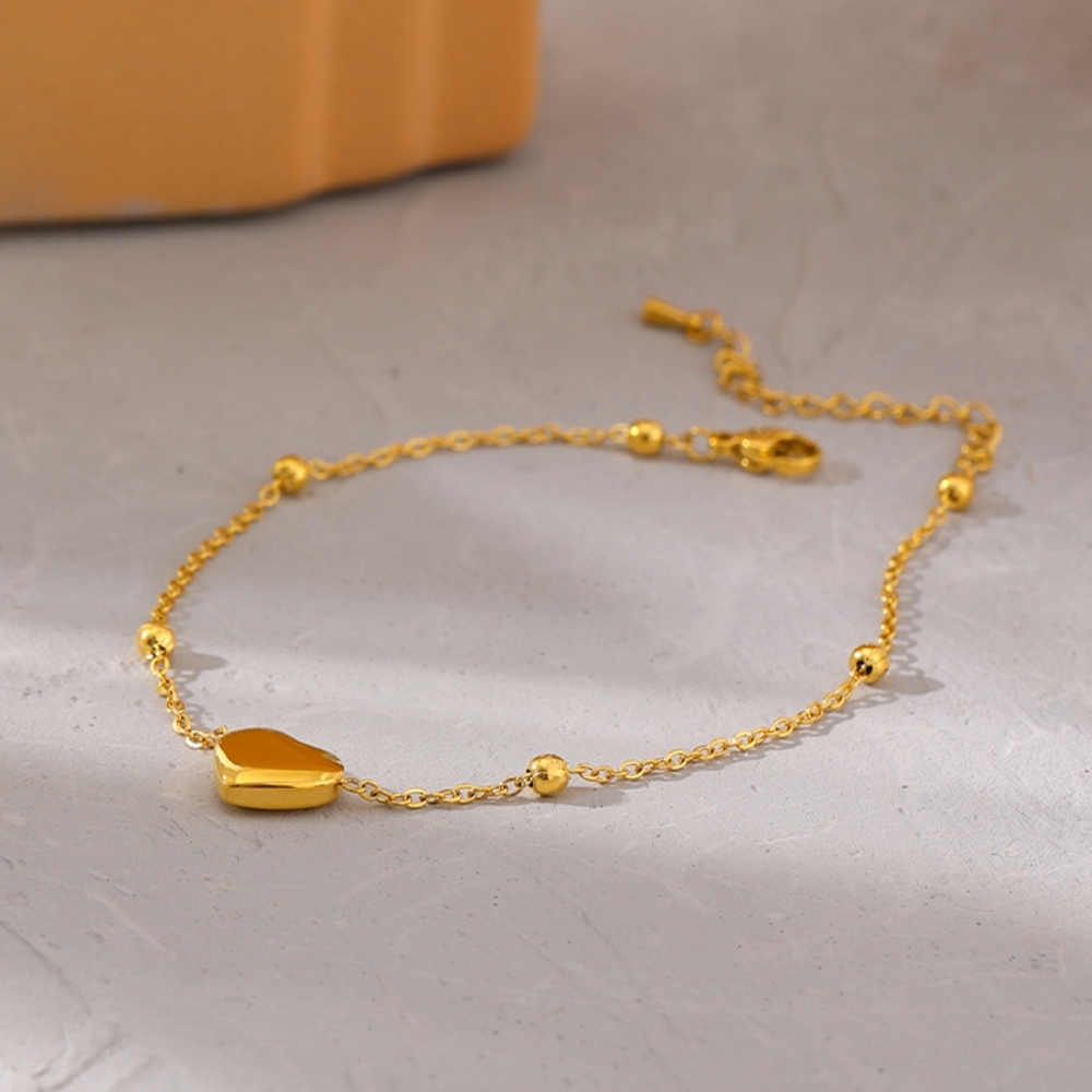 Beaded Chain Heart Pendant Anklet - Picture 3 of 5